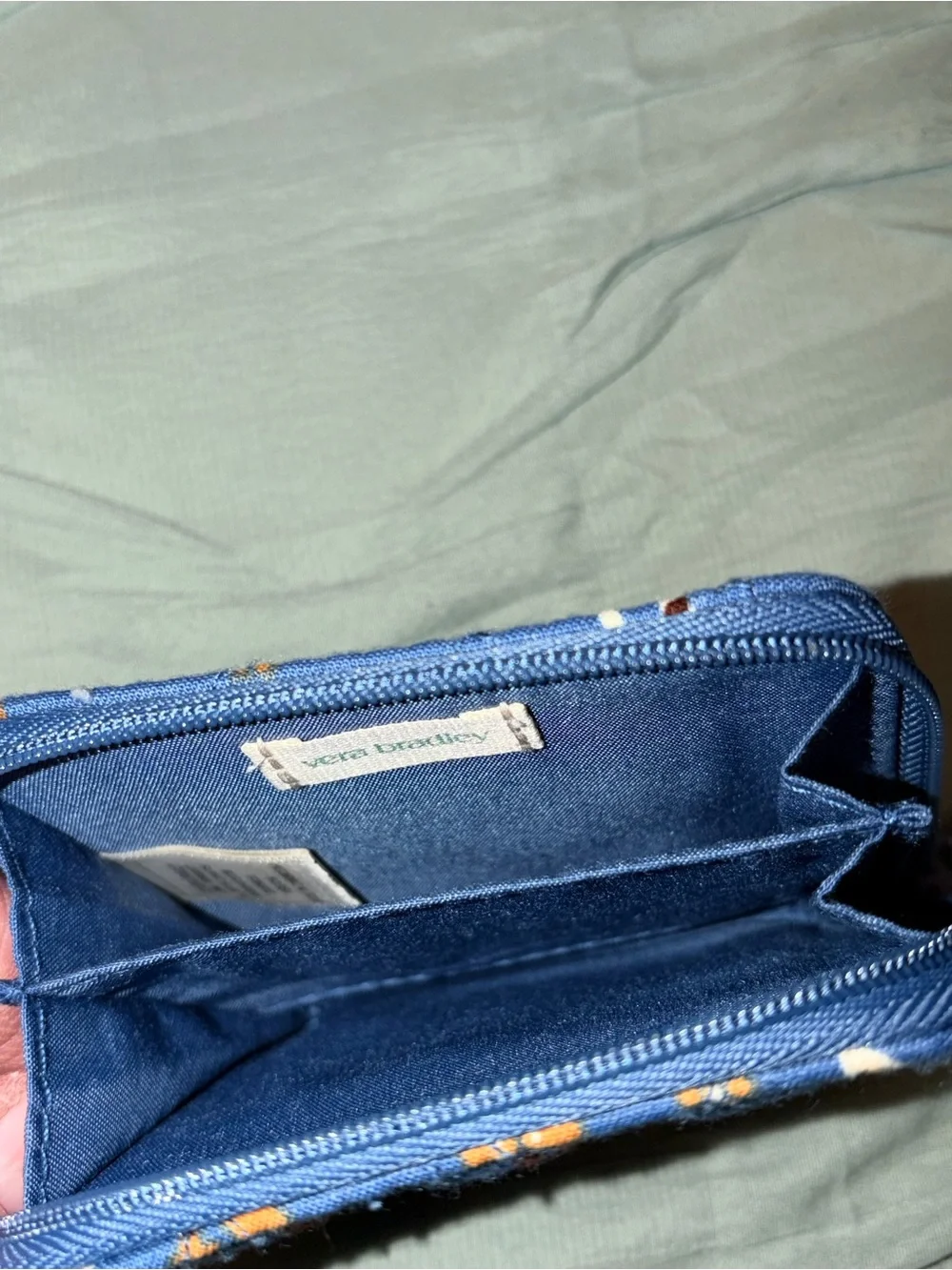 Vera Bradley Blue Quilted Zip Wallet with Playful Dog Pattern